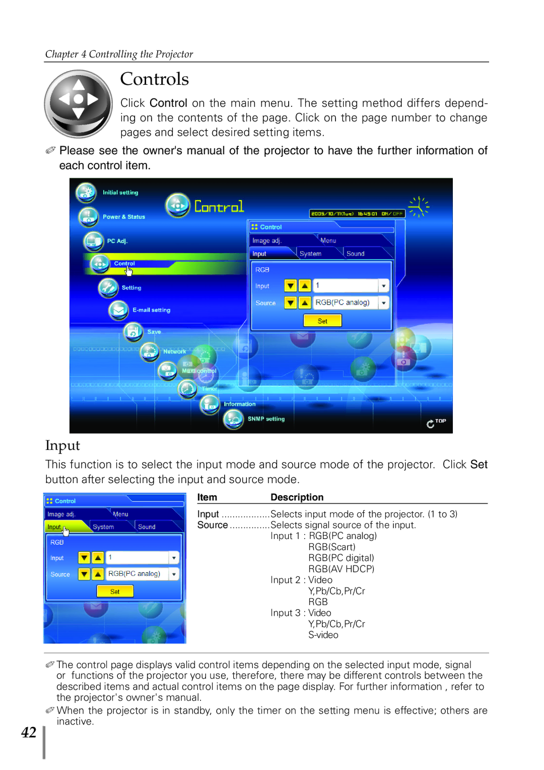 Eiki PJNET-300 owner manual Controls, Input 