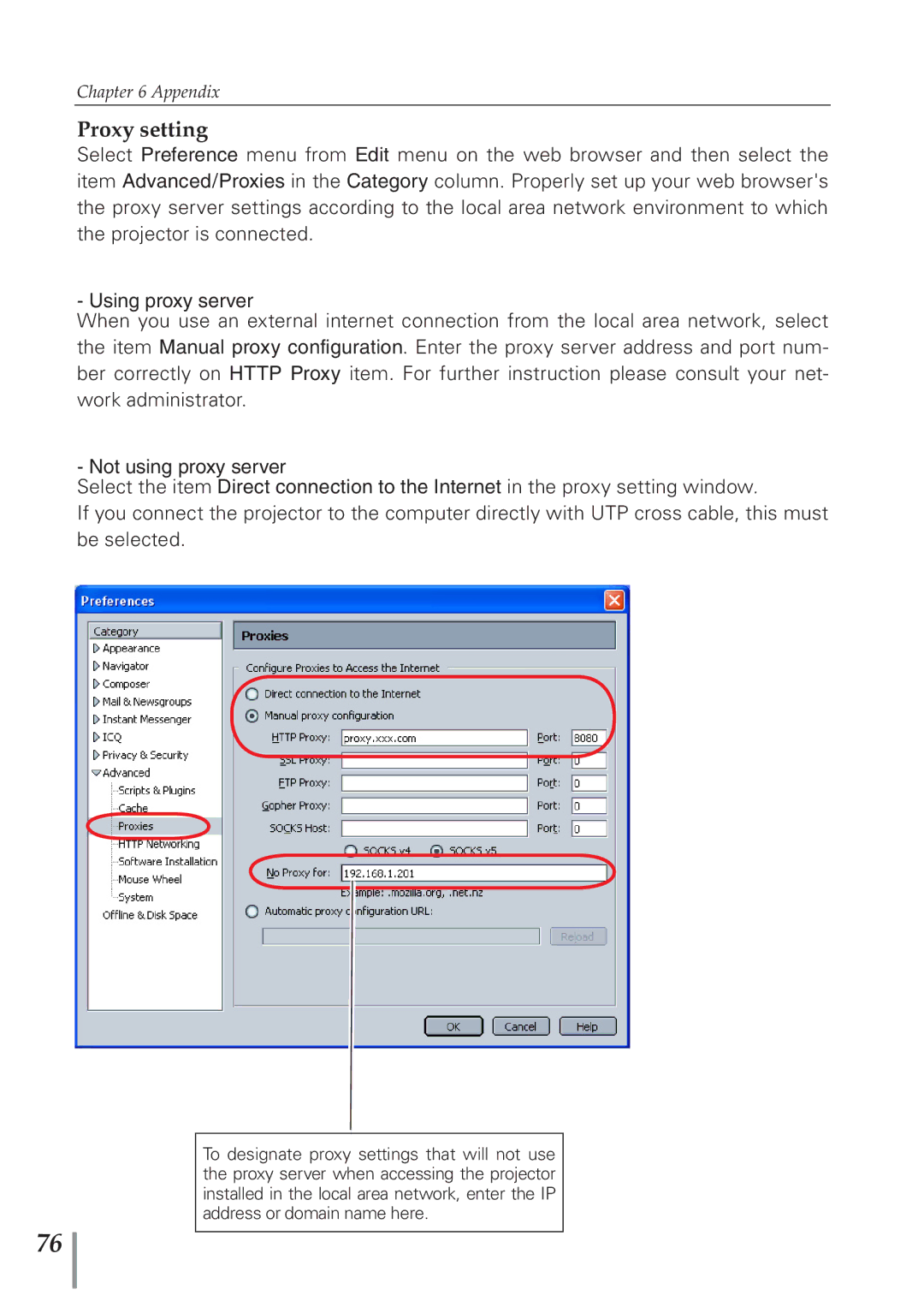 Eiki PJNET-300 owner manual Proxy setting 