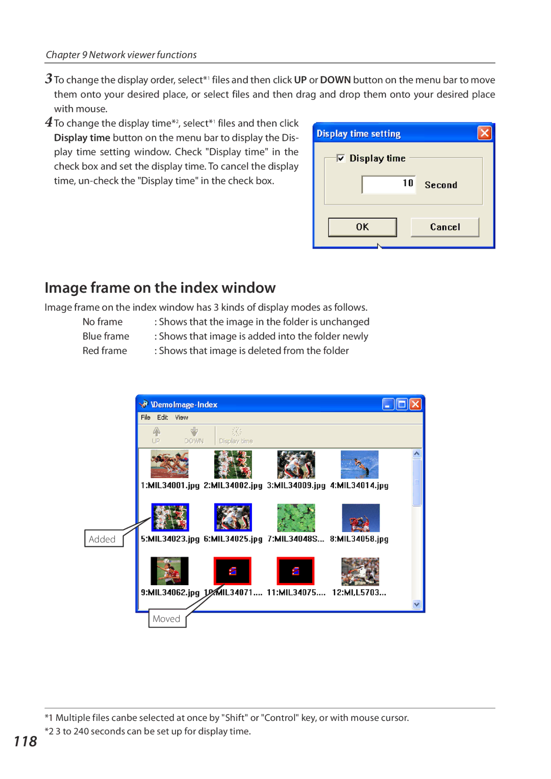 Eiki QXXAVC922---P Image frame on the index window, Blue frame, Red frame Shows that image is deleted from the folder 