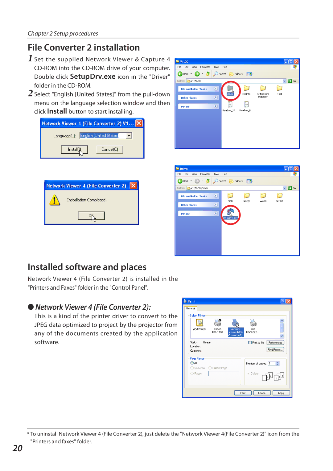 Eiki QXXAVC922---P owner manual File Converter 2 installation, Installed software and places 