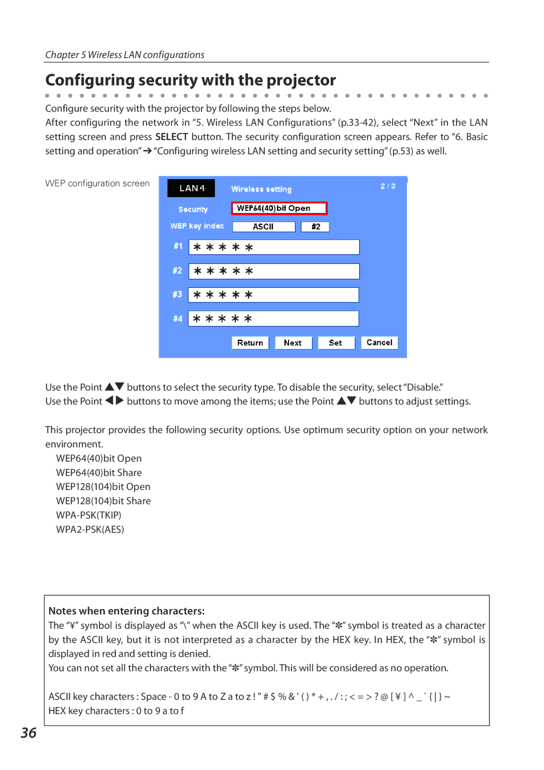 Eiki QXXAVC922---P owner manual Configuring security with the projector 