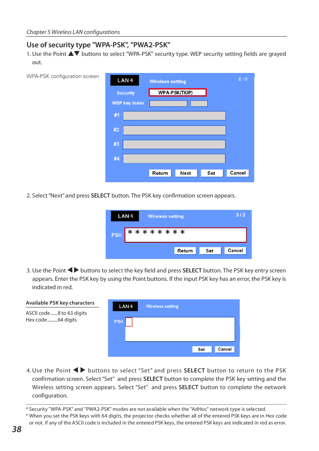 Eiki QXXAVC922---P owner manual Available PSK key characters, Digits 