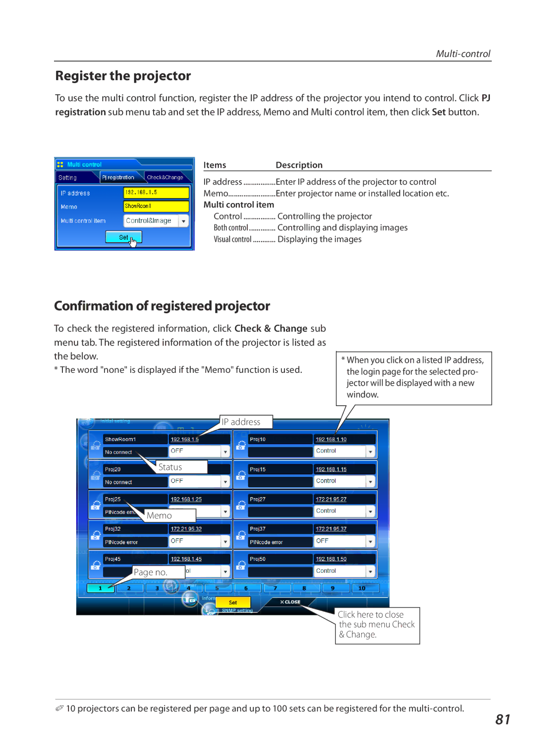 Eiki QXXAVC922---P owner manual Register the projector, Confirmation of registered projector 