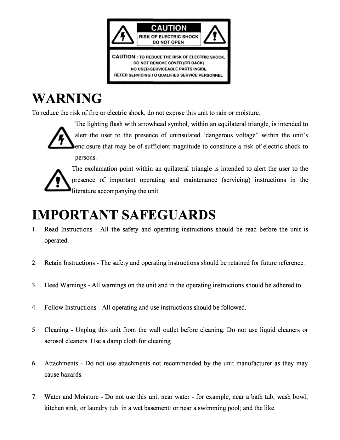 Eiki V-2500 instruction manual Important Safeguards 