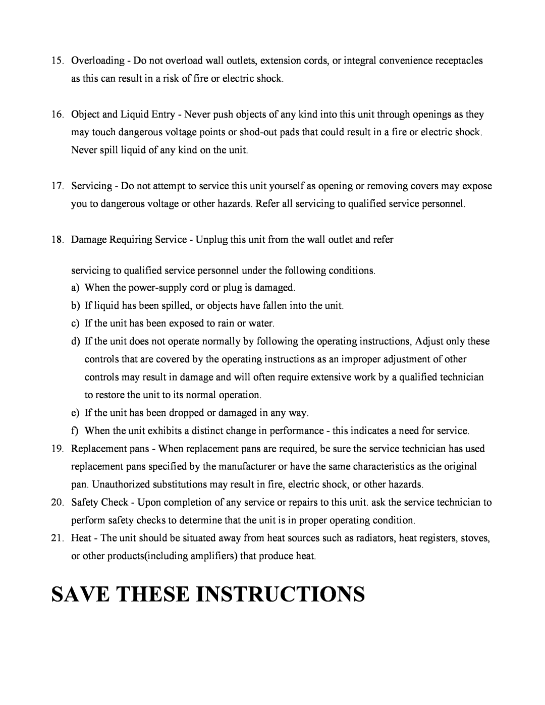 Eiki V-2500 instruction manual Save These Instructions 