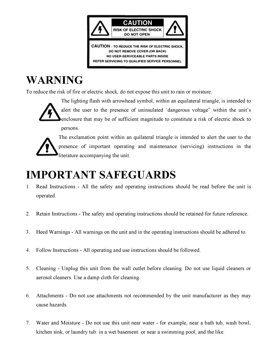 Eiki V-2500 instruction manual Important Safeguards 