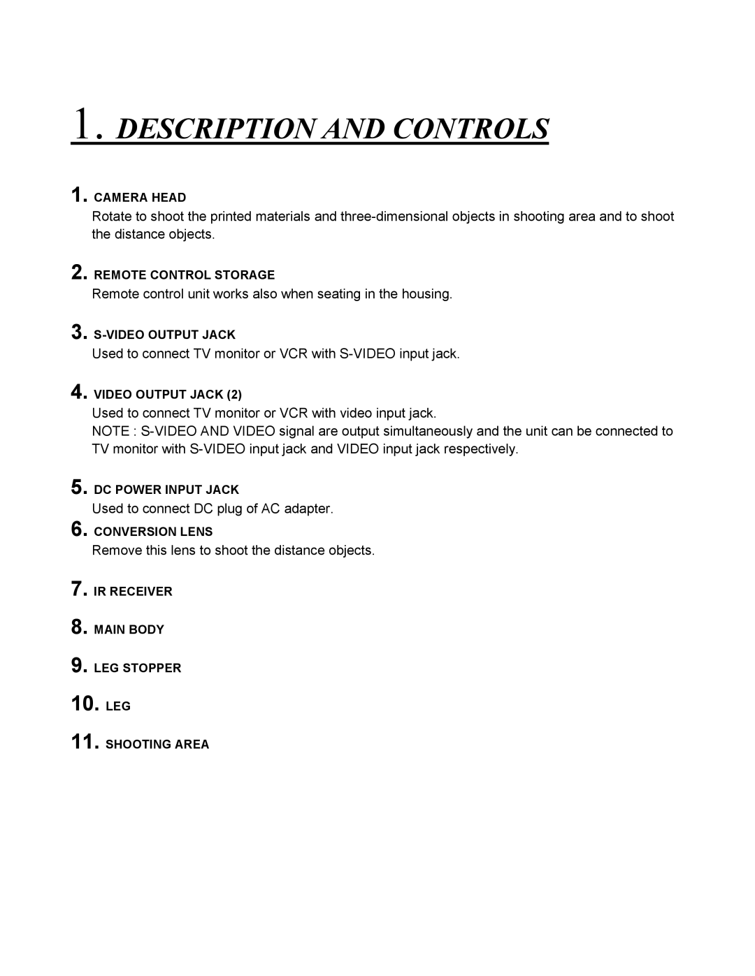 Eiki V-2500 instruction manual Description and Controls 