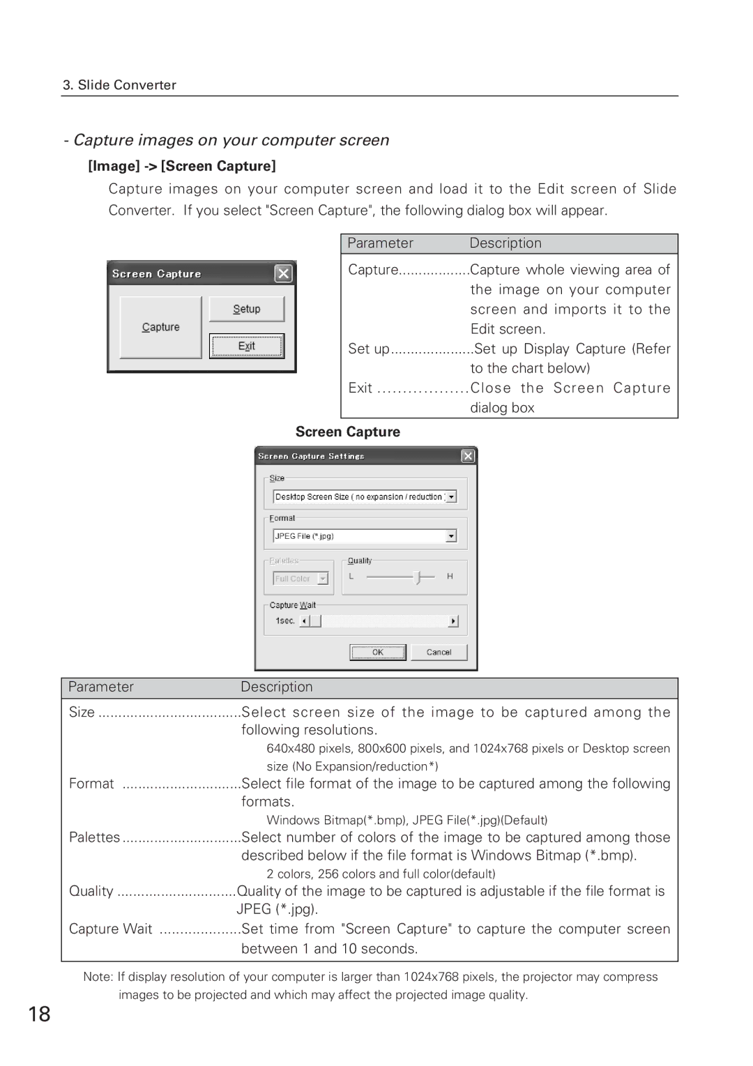 Eiki WL-10 owner manual Capture images on your computer screen, Image Screen Capture 