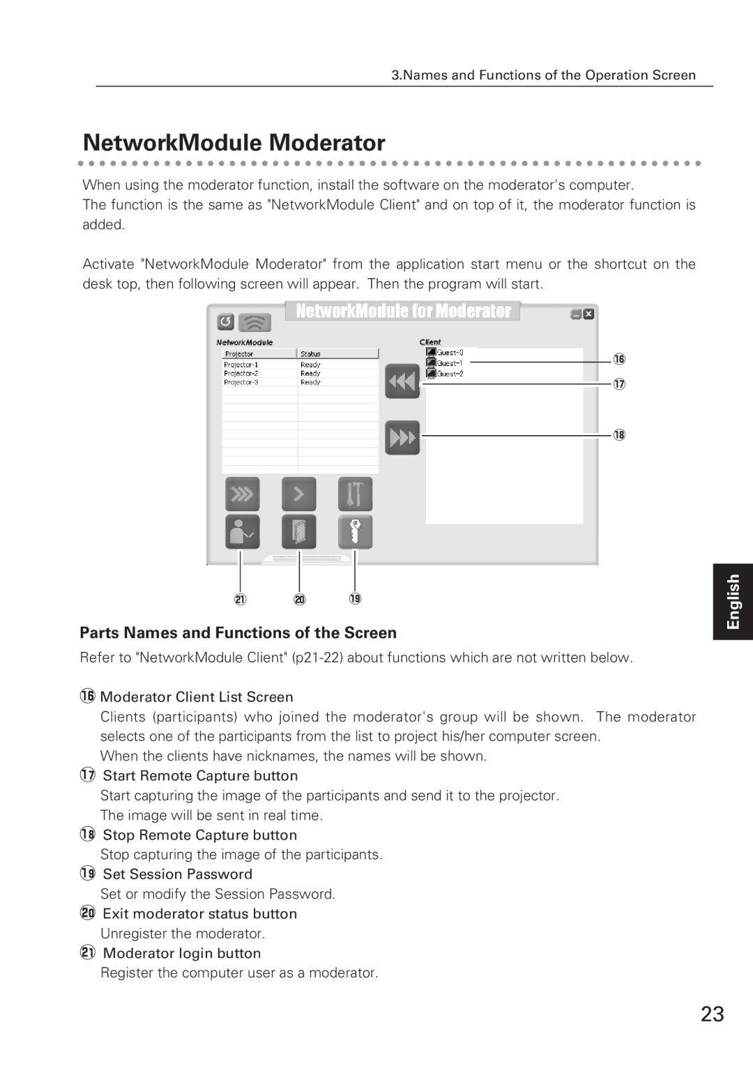 Eiki XG-705A owner manual NetworkModule Moderator 