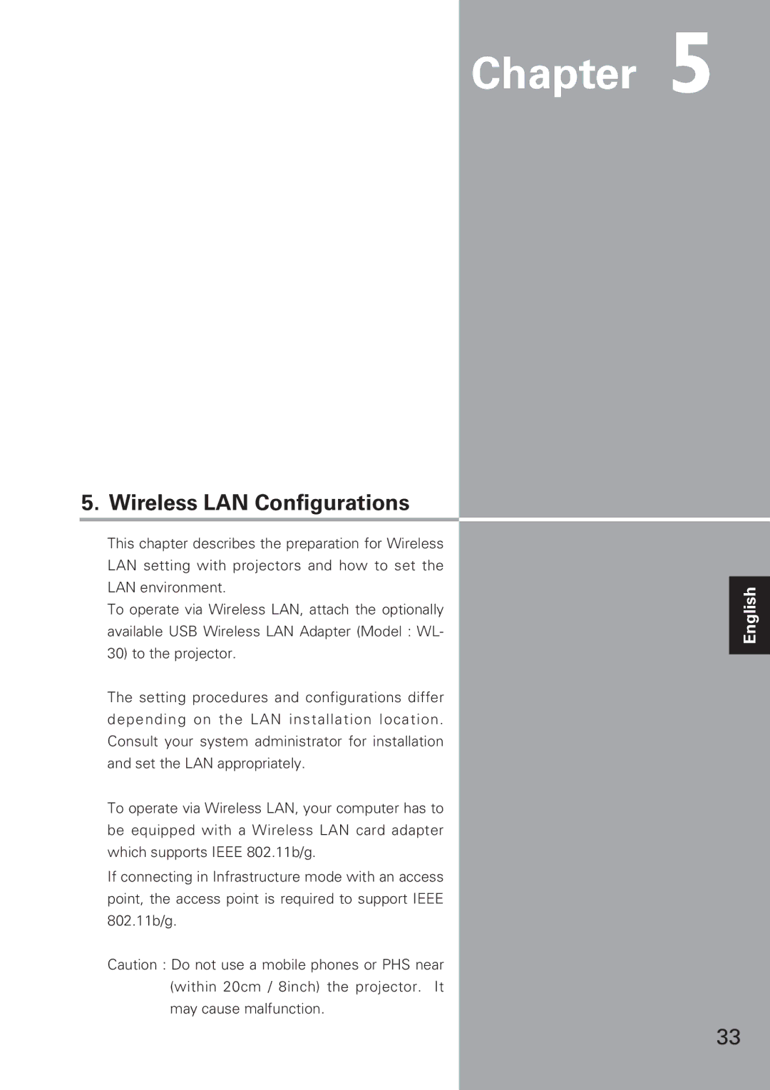 Eiki XG-705A owner manual Wireless LAN Configurations 