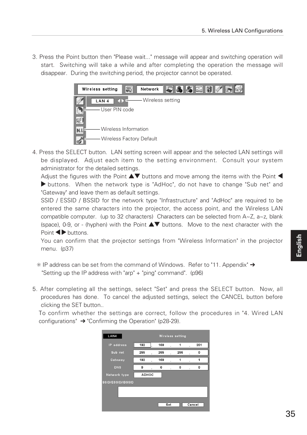 Eiki XG-705A owner manual Wireless LAN Configurations 