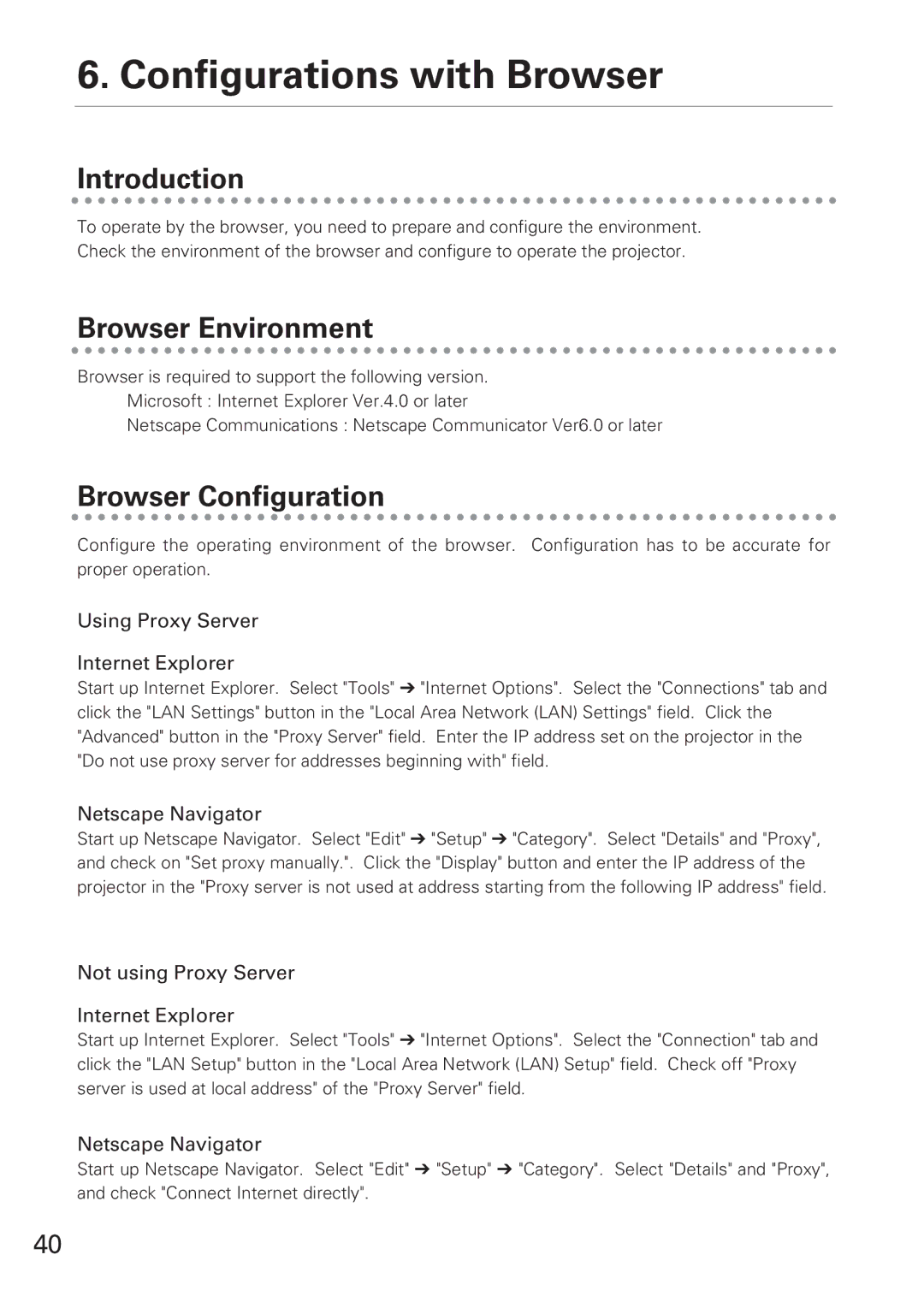 Eiki XG-705A owner manual Configurations with Browser, Introduction, Browser Environment, Browser Configuration 