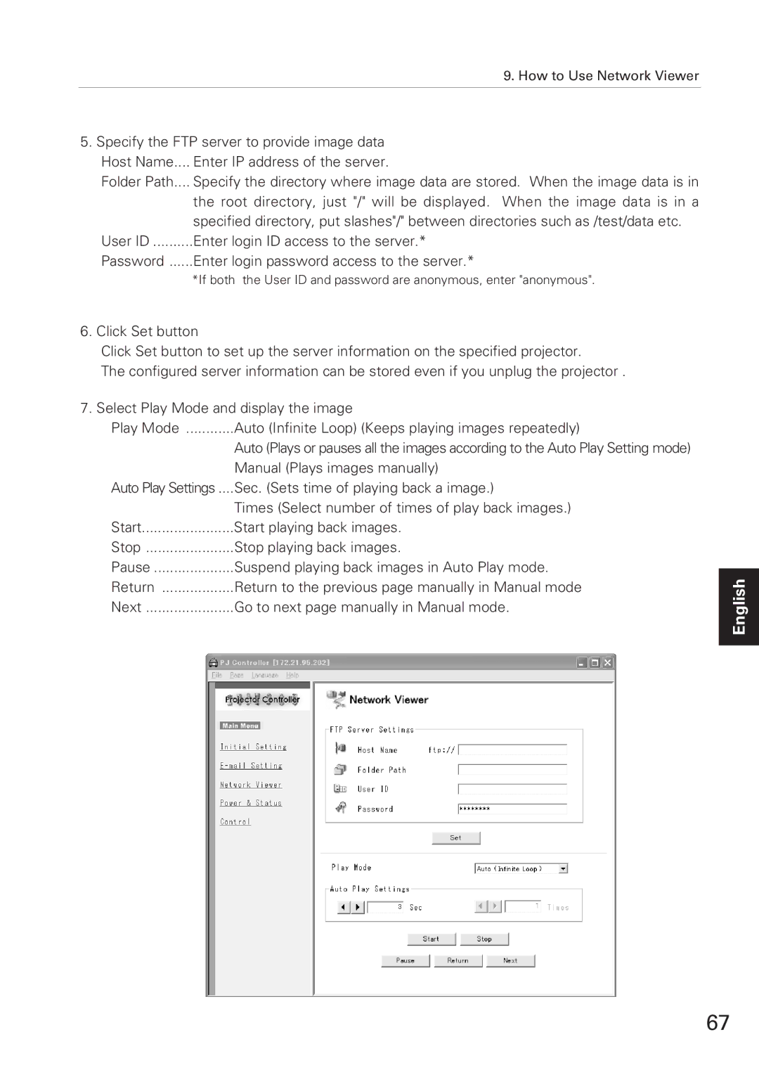 Eiki XG-705A owner manual Specify the FTP server to provide image data 