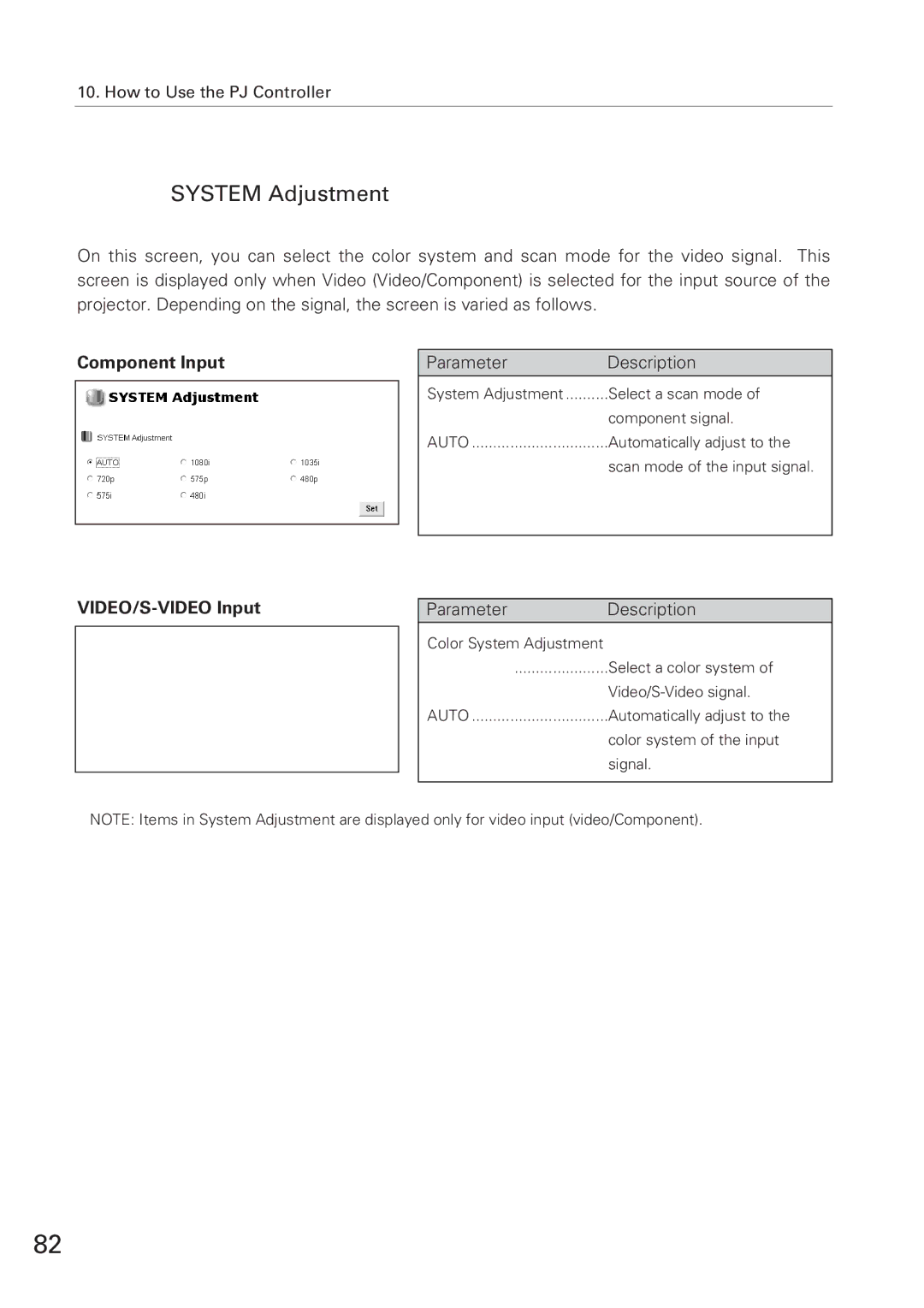 Eiki XG-705A owner manual System Adjustment 