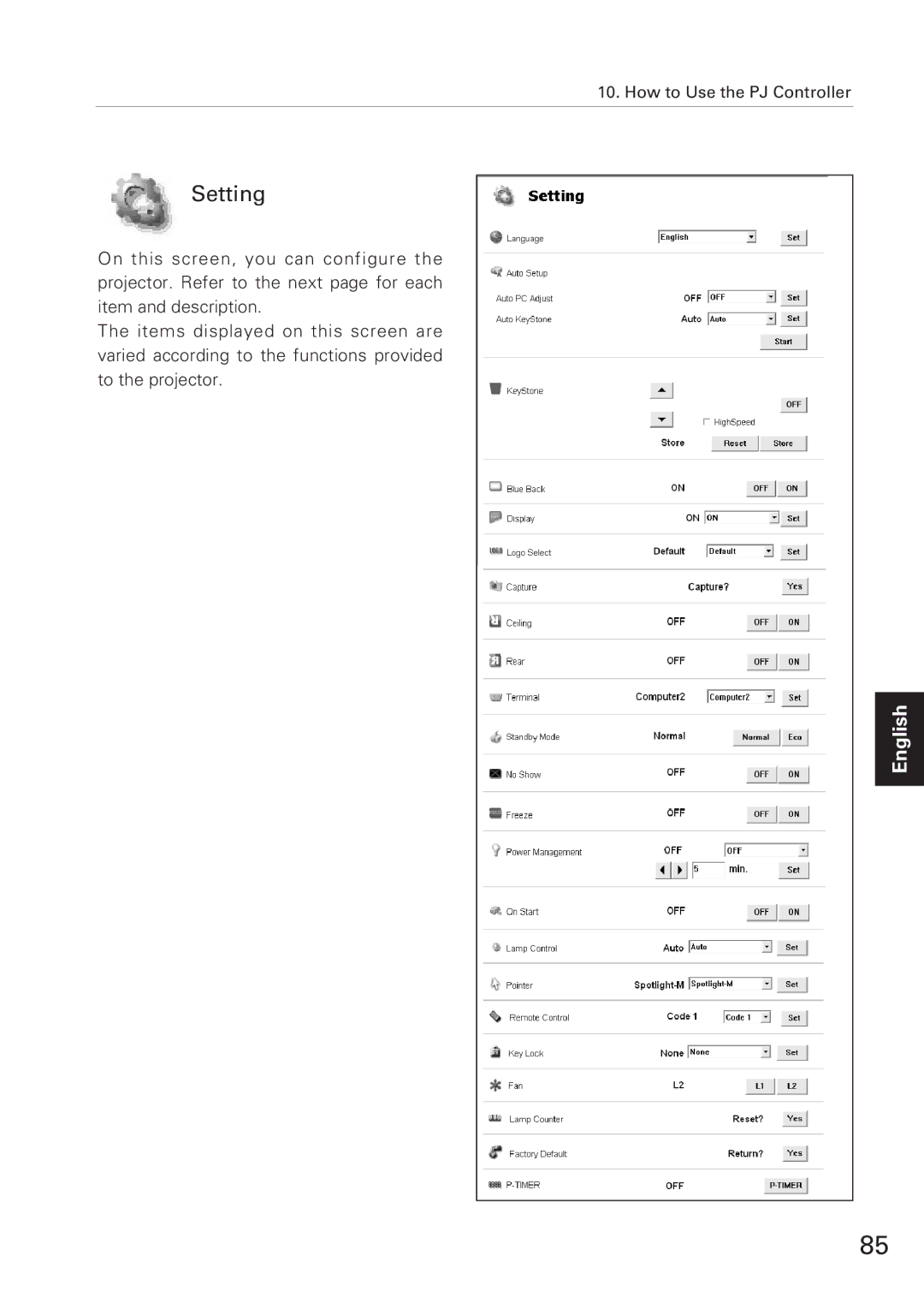 Eiki XG-705A owner manual Setting 