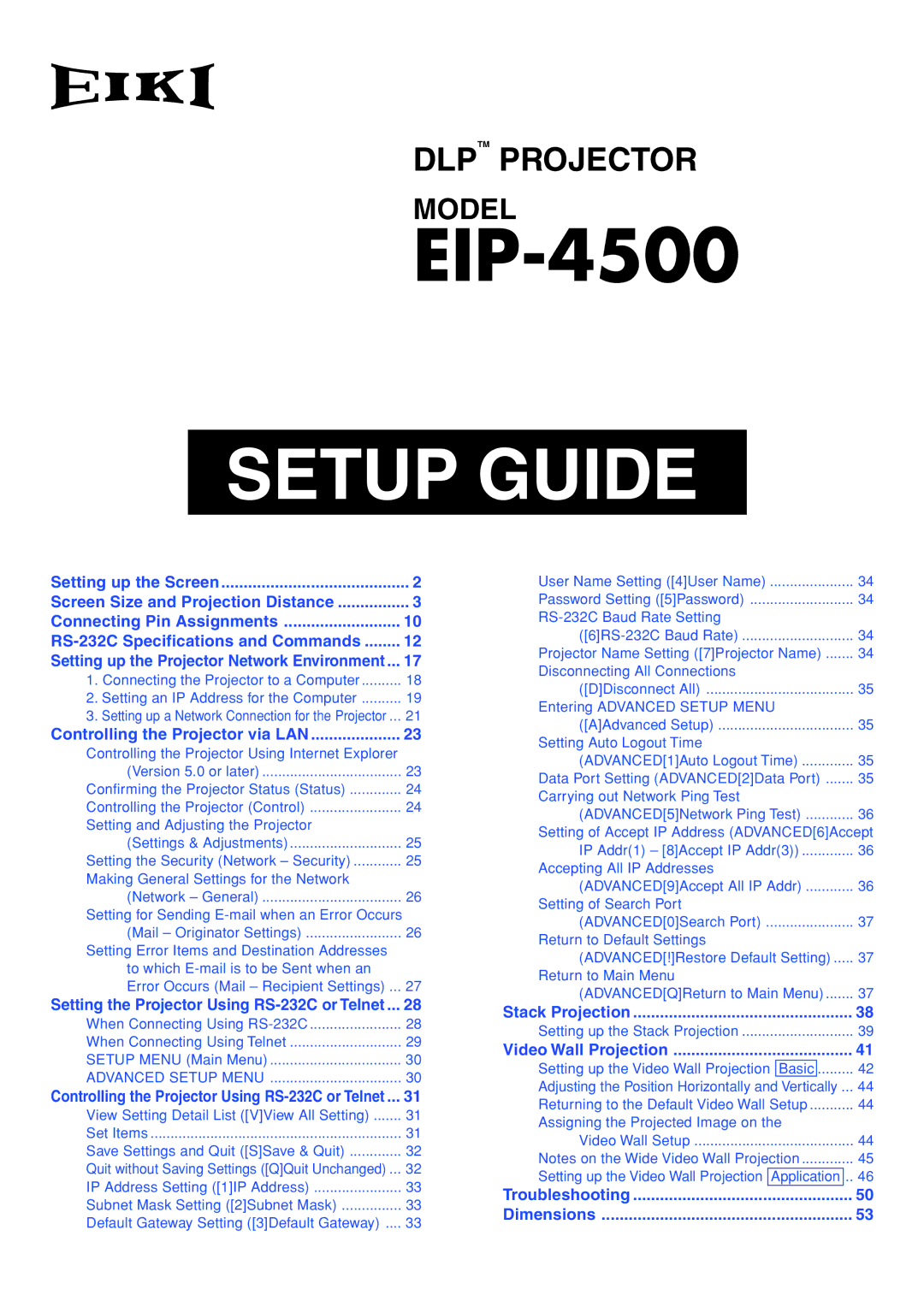 Eiki/Elf EIP-4500 setup guide Setup Guide 