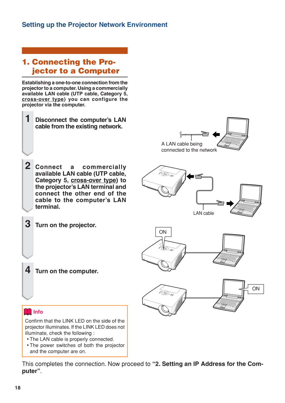 Eiki/Elf EIP-4500 setup guide Connecting the Pro- jector to a Computer, Turn on the projector Turn on the computer 