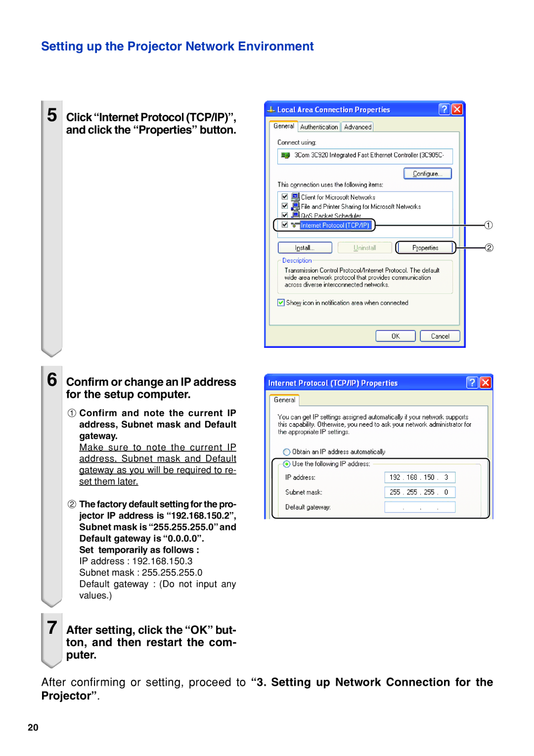 Eiki/Elf EIP-4500 setup guide Confirm or change an IP address for the setup computer 