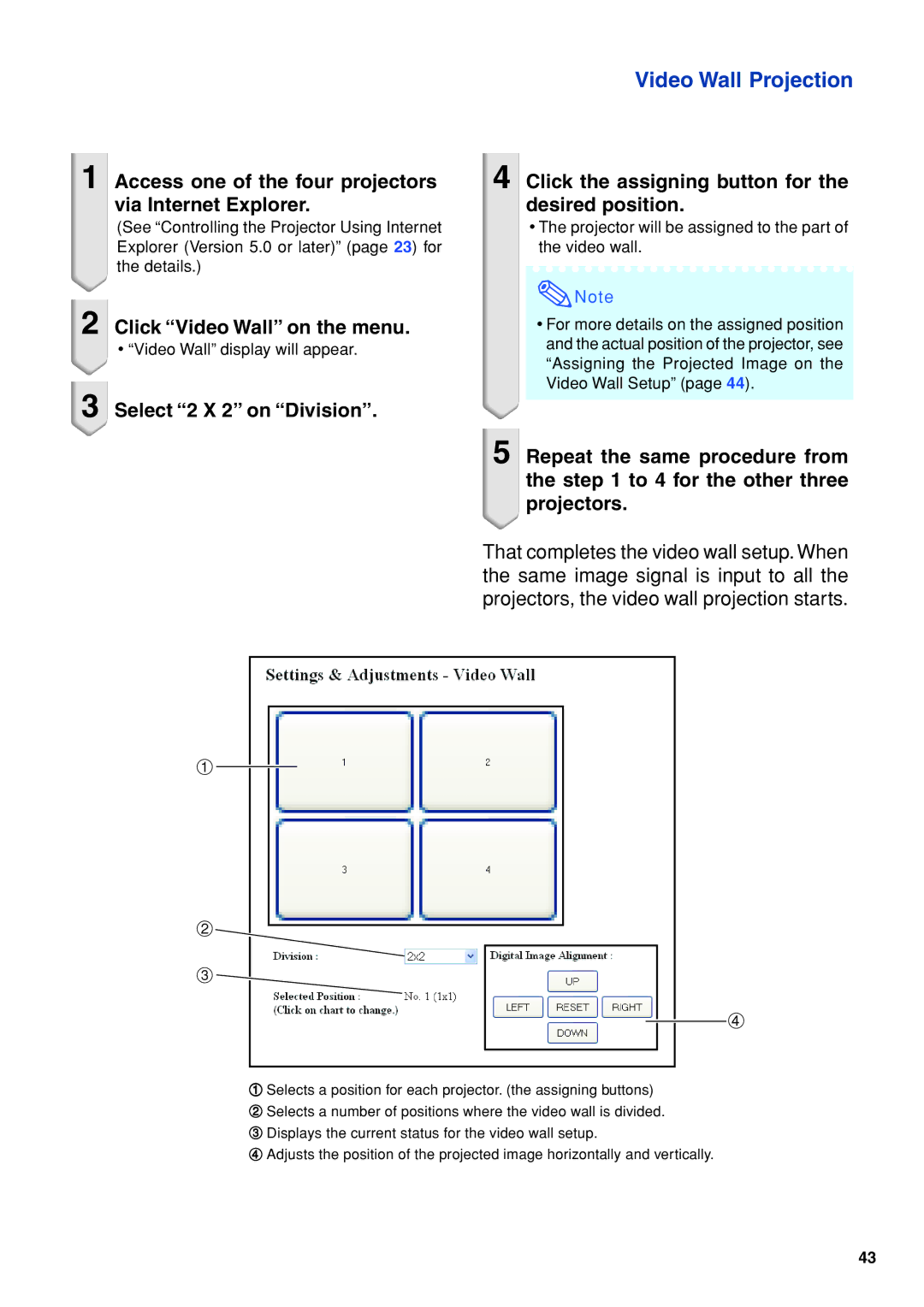 Eiki/Elf EIP-4500 setup guide Access one of the four projectors via Internet Explorer, Click Video Wall on the menu 