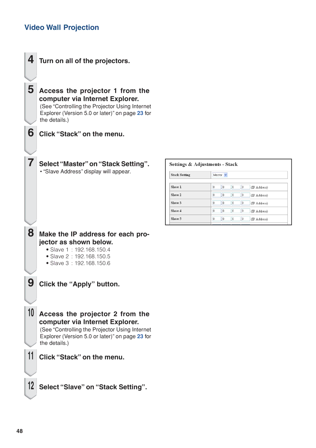 Eiki/Elf EIP-4500 setup guide Click Stack on the menu Select Master on Stack Setting 