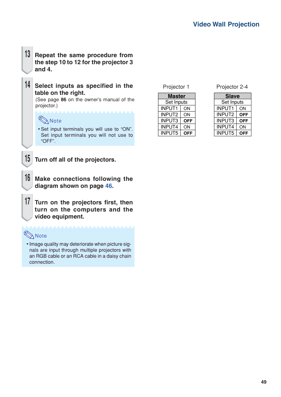 Eiki/Elf EIP-4500 setup guide Repeat the same procedure from the to 12 for the projector 3 