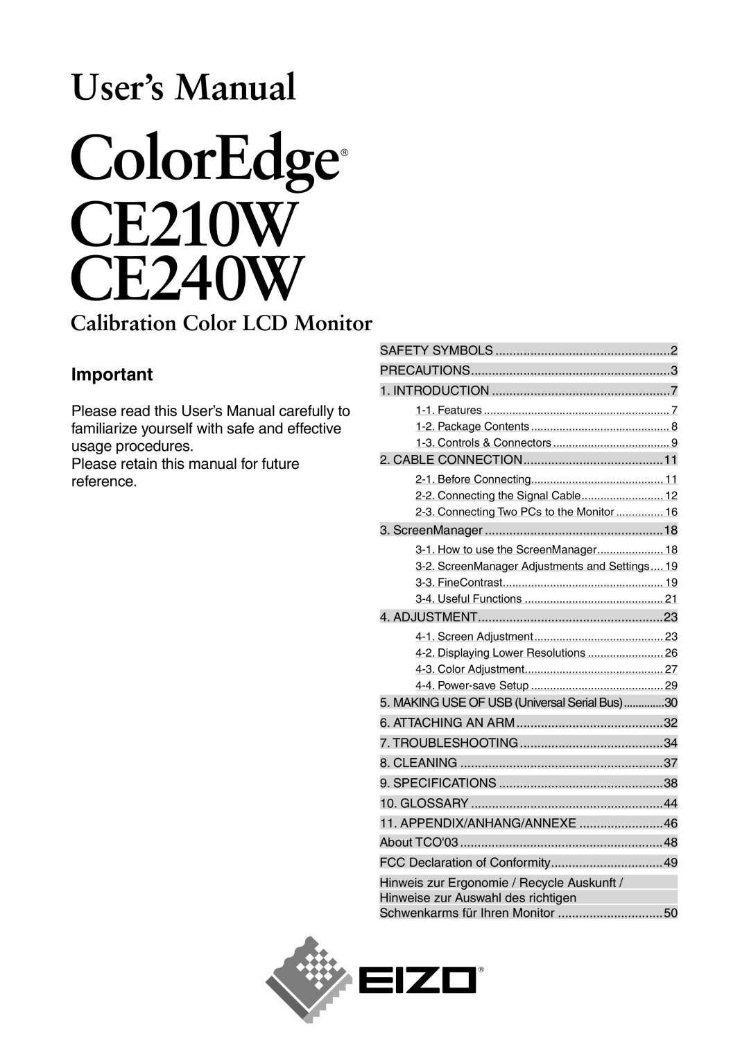 Eizo CE210W, CE240W user manual Safety Symbols Precautions Introduction 