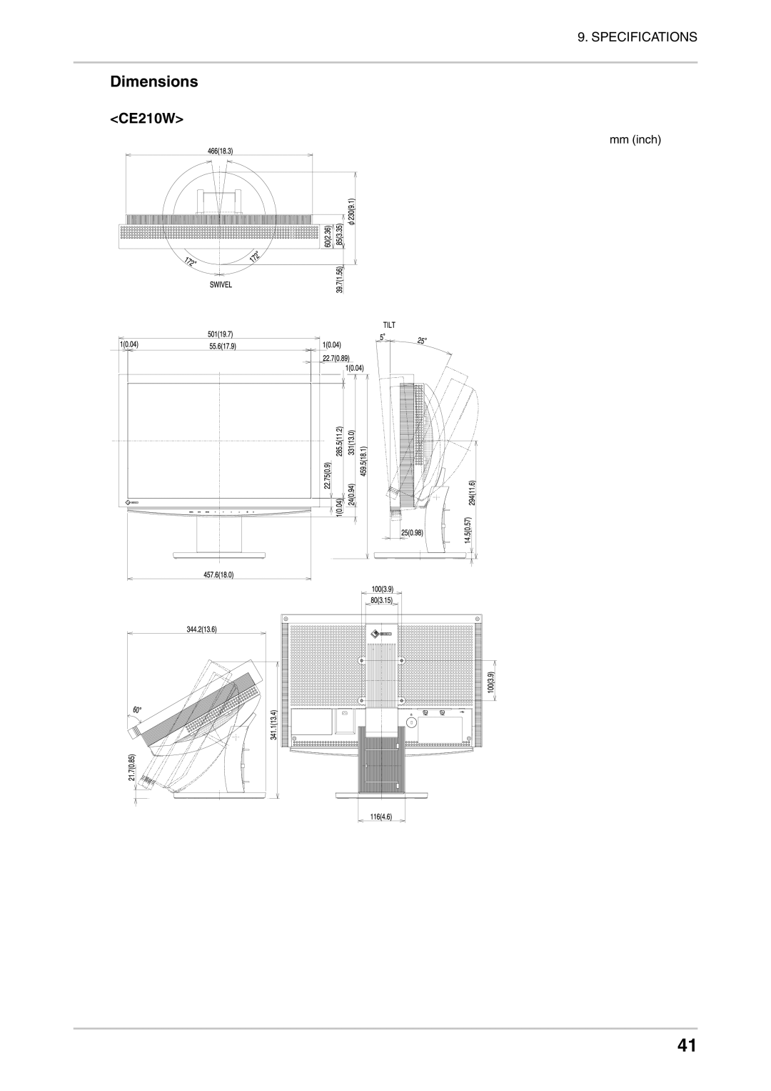 Eizo CE210W, CE240W user manual Dimensions 