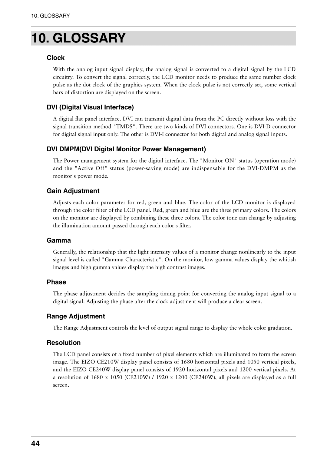 Eizo CE240W, CE210W user manual Glossary 