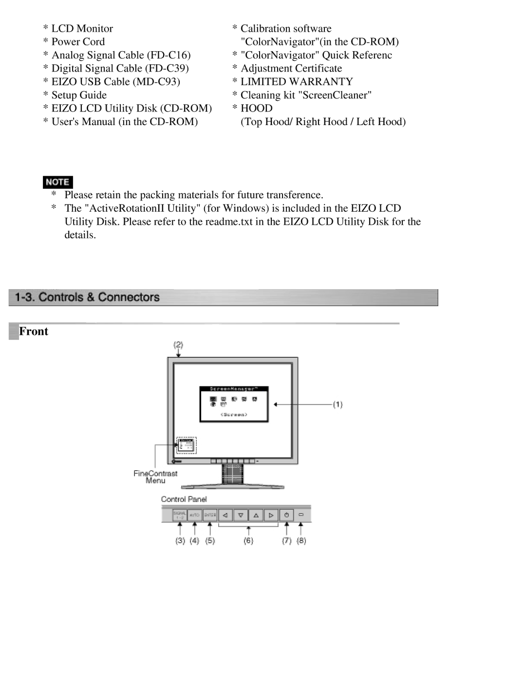 Eizo CG211 manual Front, Hood 