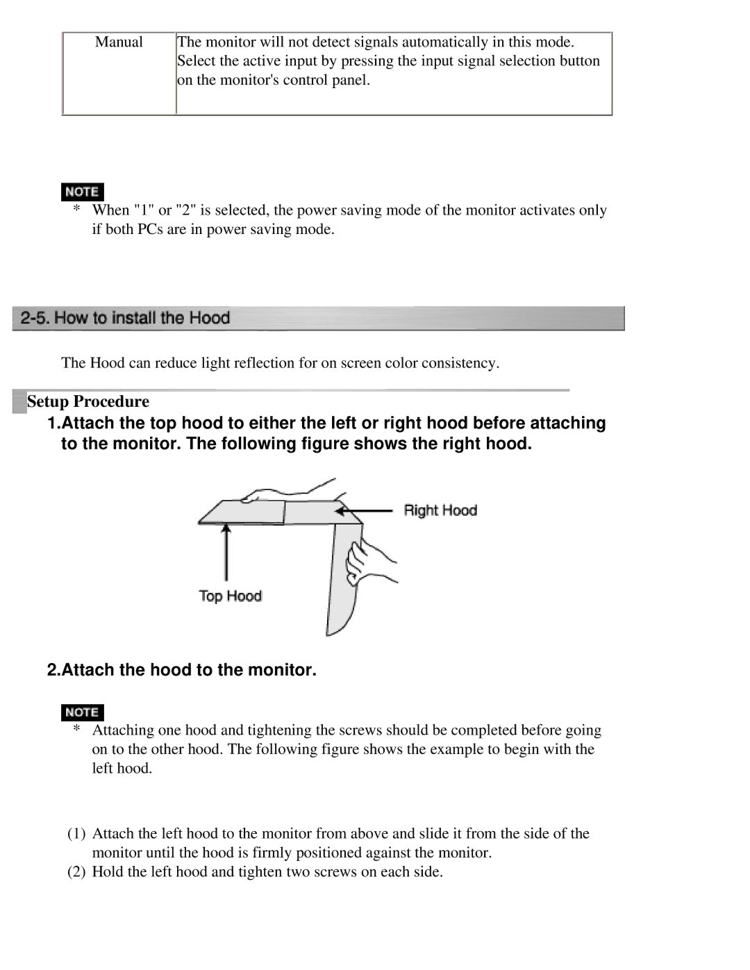 Eizo CG211 manual Setup Procedure, Attach the hood to the monitor 