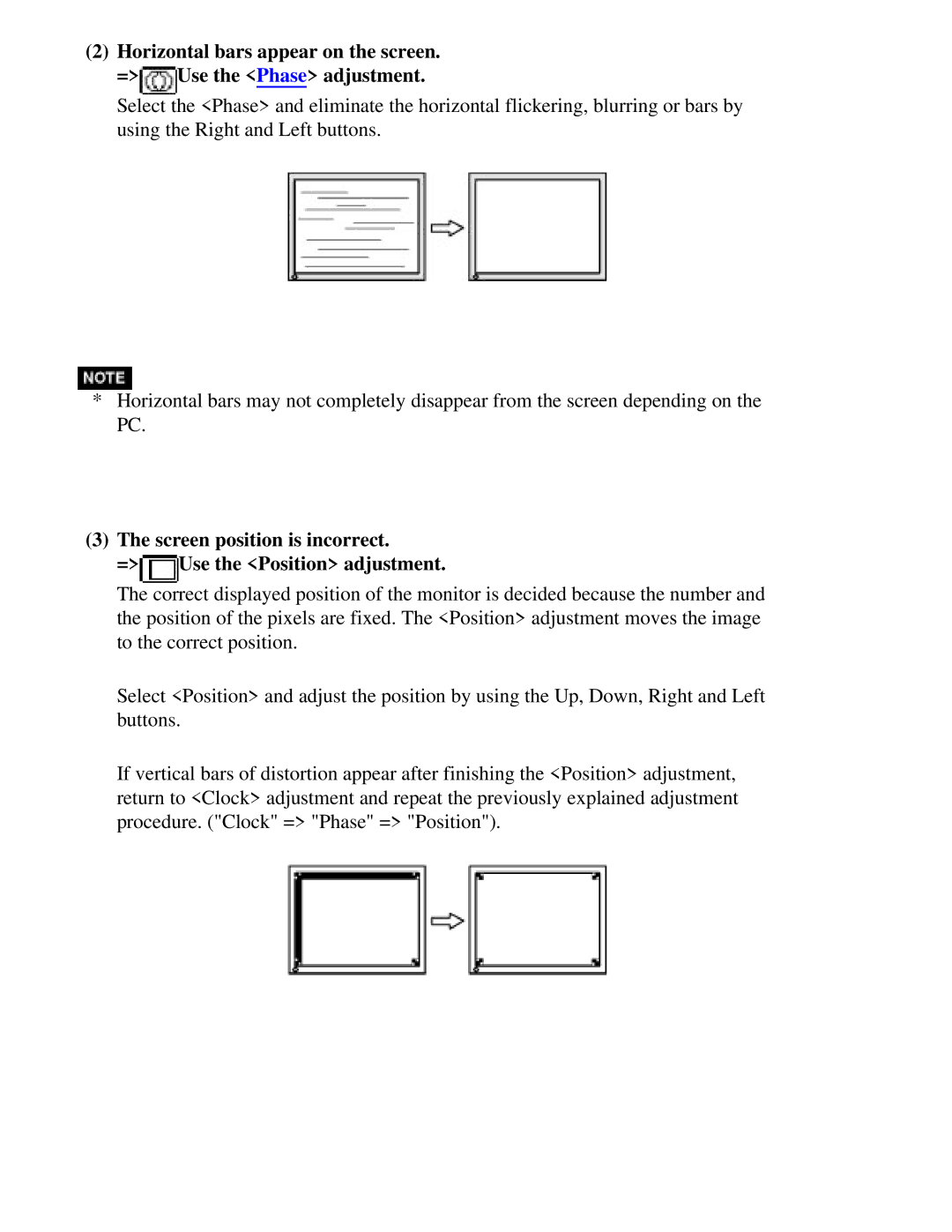 Eizo CG211 manual Screen position is incorrect = Use the Position adjustment 