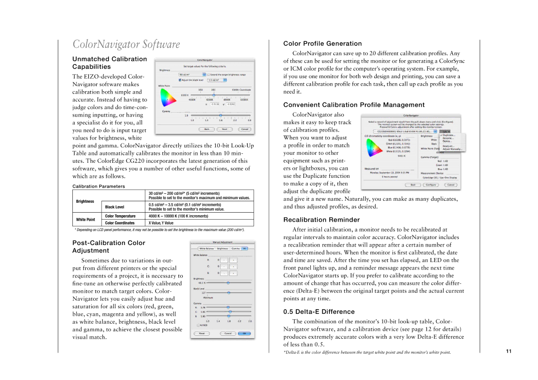 Eizo CG220 manual ColorNavigator Software 