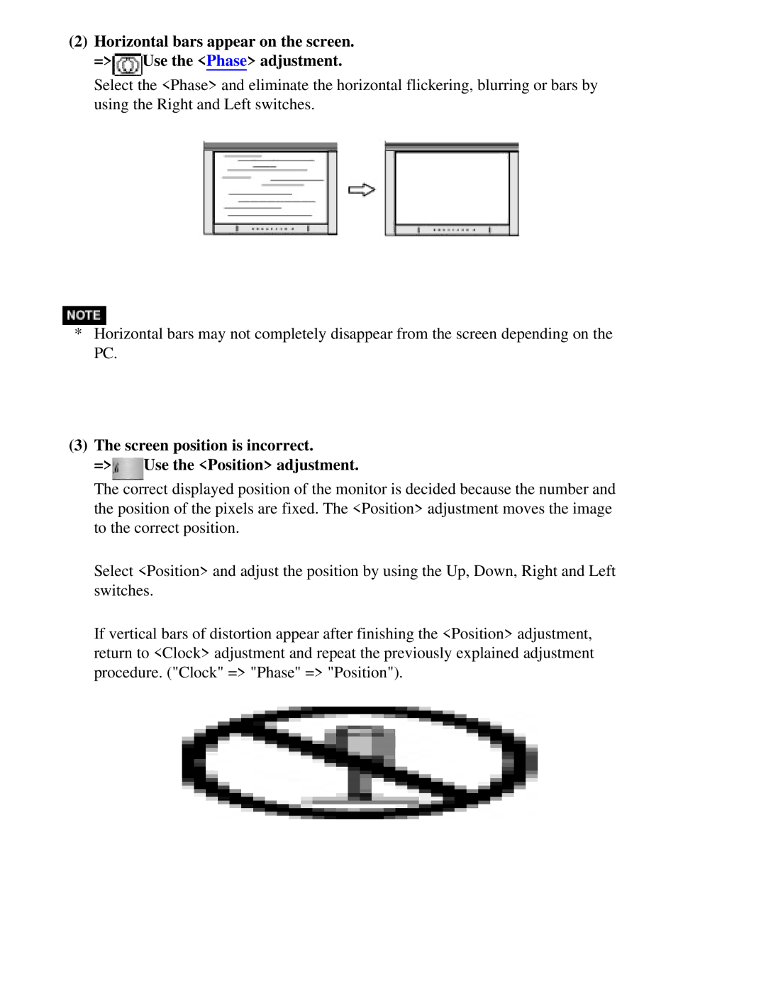 Eizo CG221 manual Screen position is incorrect = Use the Position adjustment 