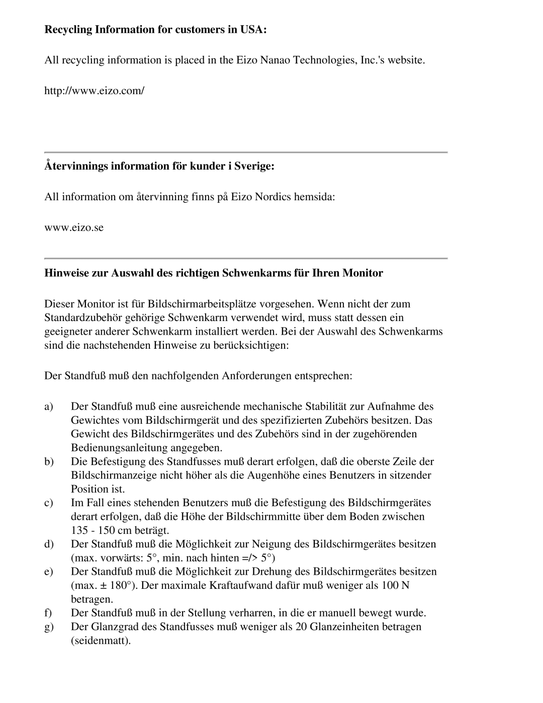 Eizo CG221 manual Recycling Information for customers in USA, Återvinnings information för kunder i Sverige 