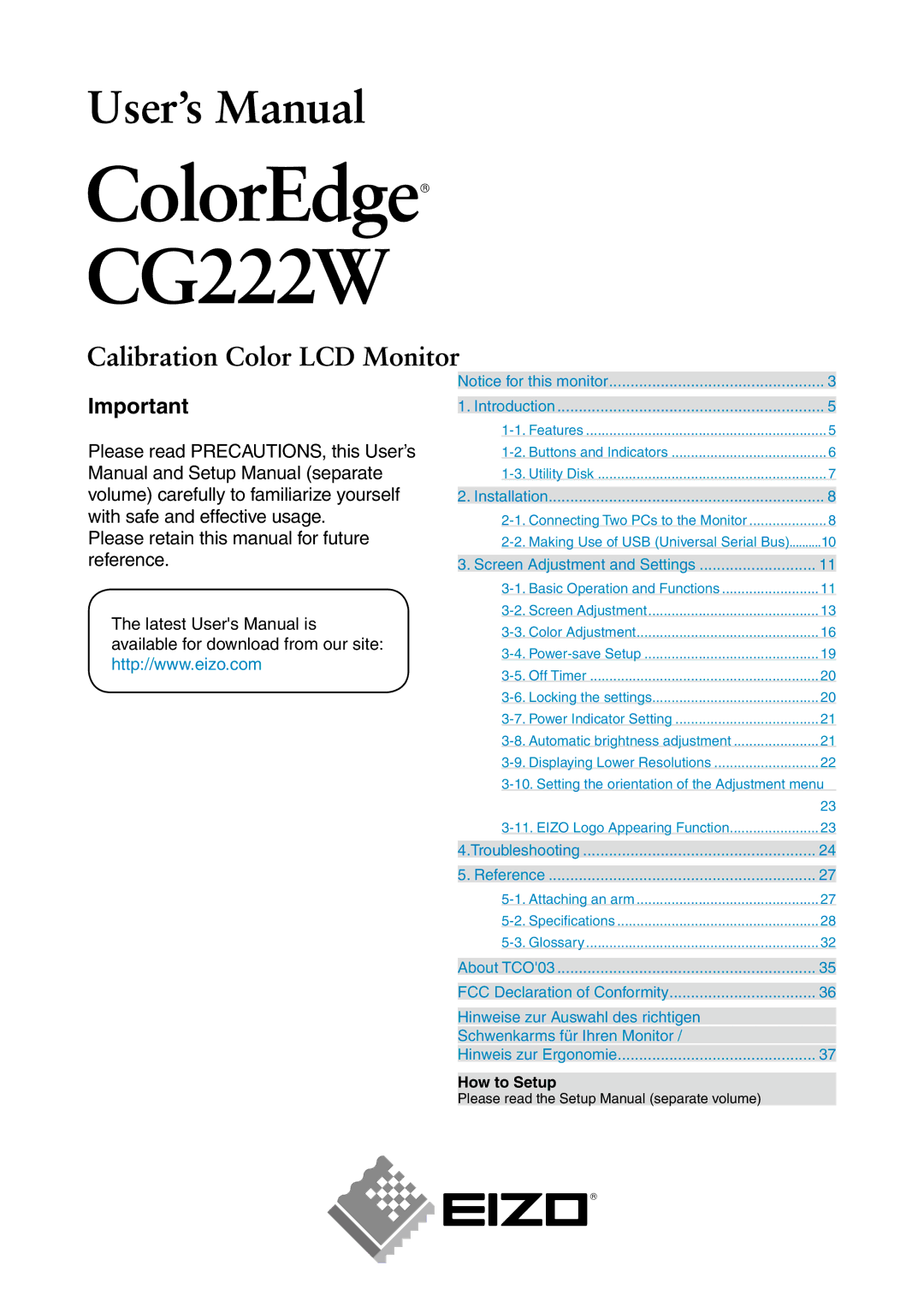 Eizo CG222W manual How to Setup 