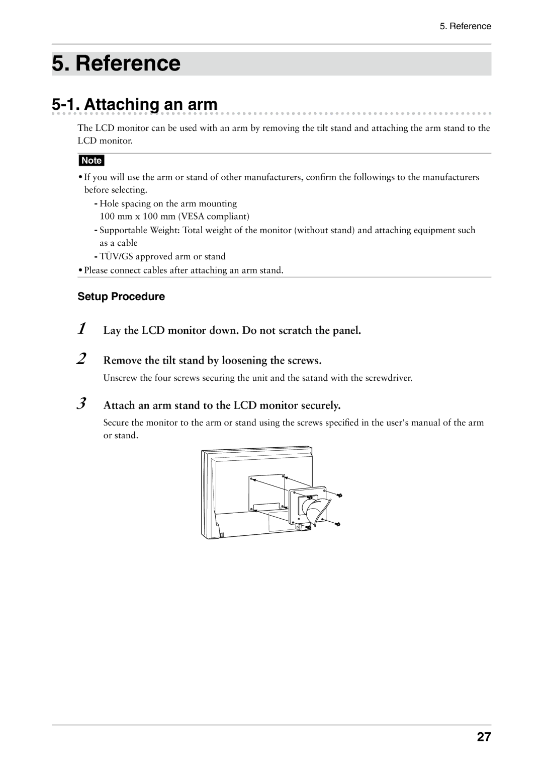 Eizo CG222W manual Attaching an arm, Setup Procedure 