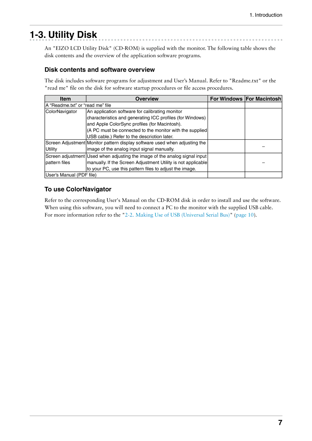 Eizo CG222W manual Utility Disk, Disk contents and software overview, To use ColorNavigator 