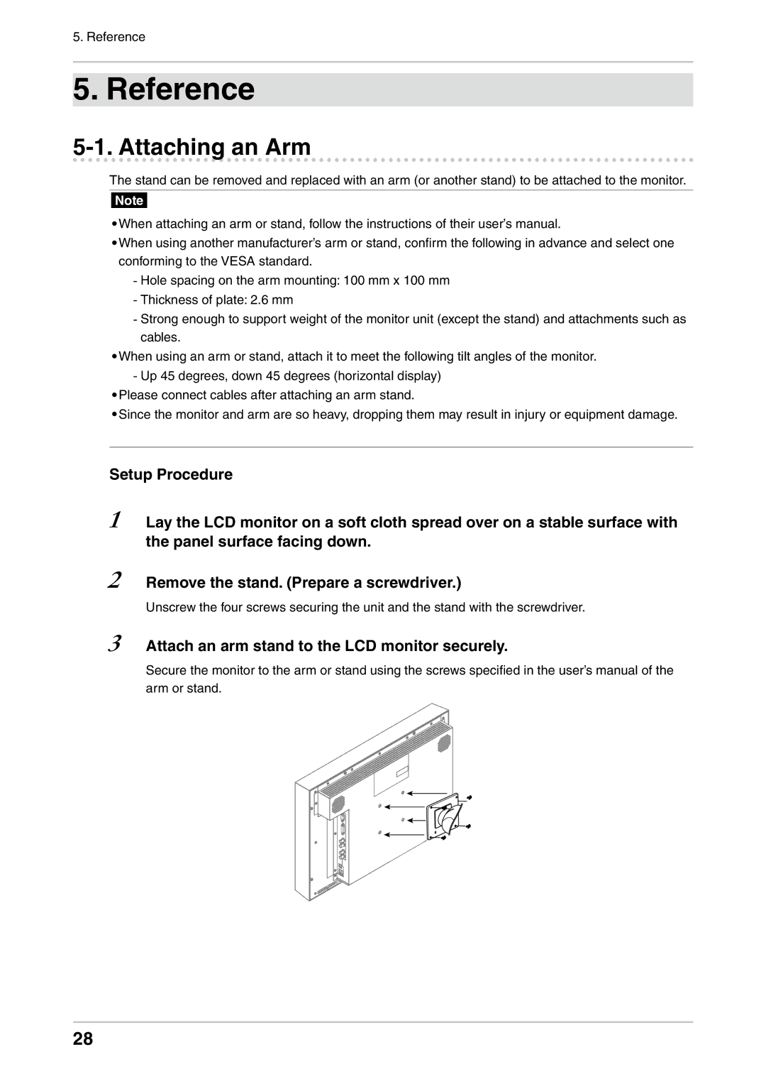 Eizo CG232W manual Reference, Attaching an Arm, Attach an arm stand to the LCD monitor securely 