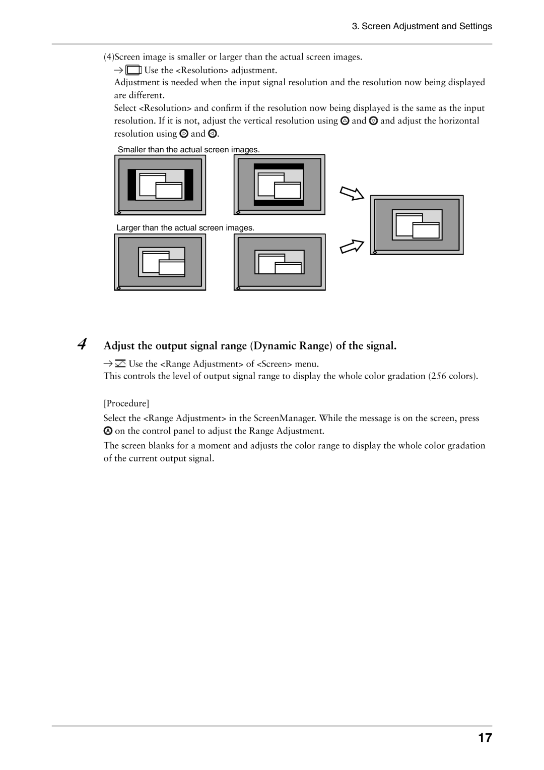 Eizo CG241W manual Adjust the output signal range Dynamic Range of the signal 