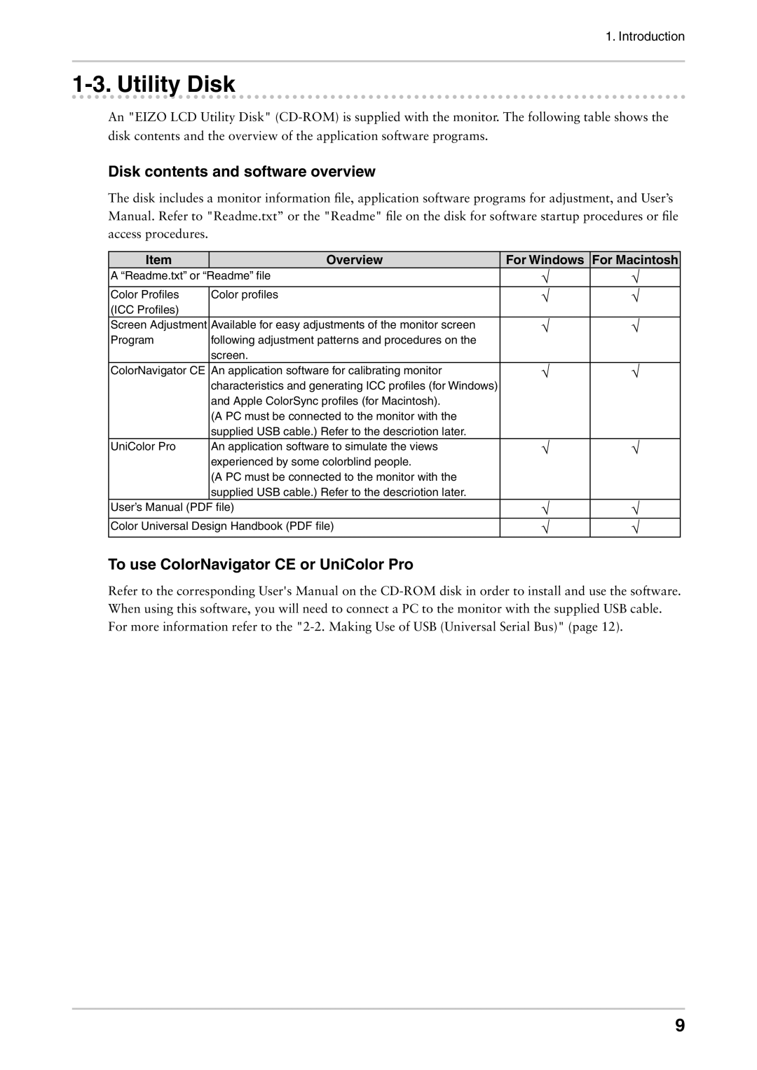 Eizo CG241W manual Utility Disk, Disk contents and software overview, To use ColorNavigator CE or UniColor Pro 