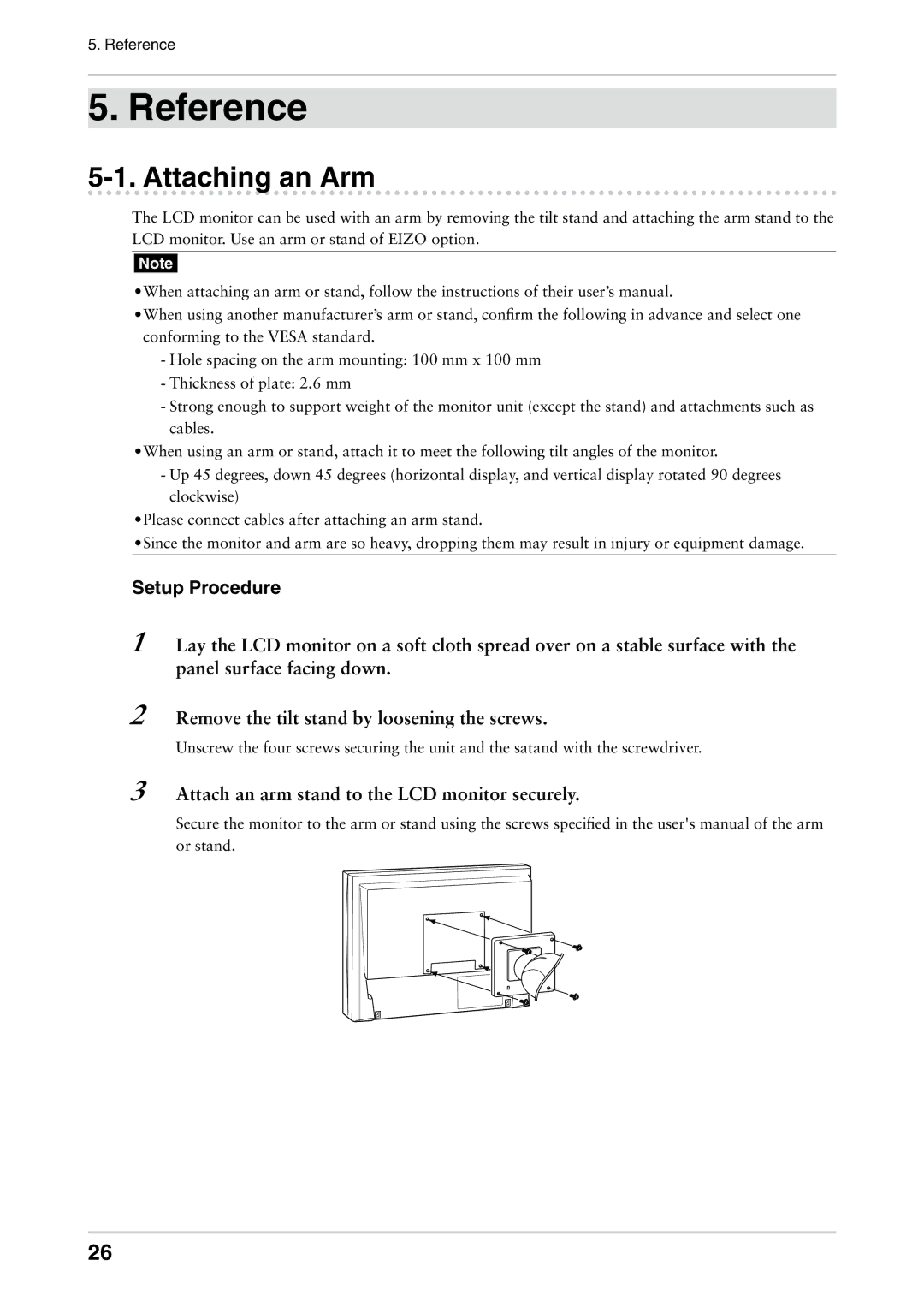 Eizo CG242W user manual Attaching an Arm, Setup Procedure 