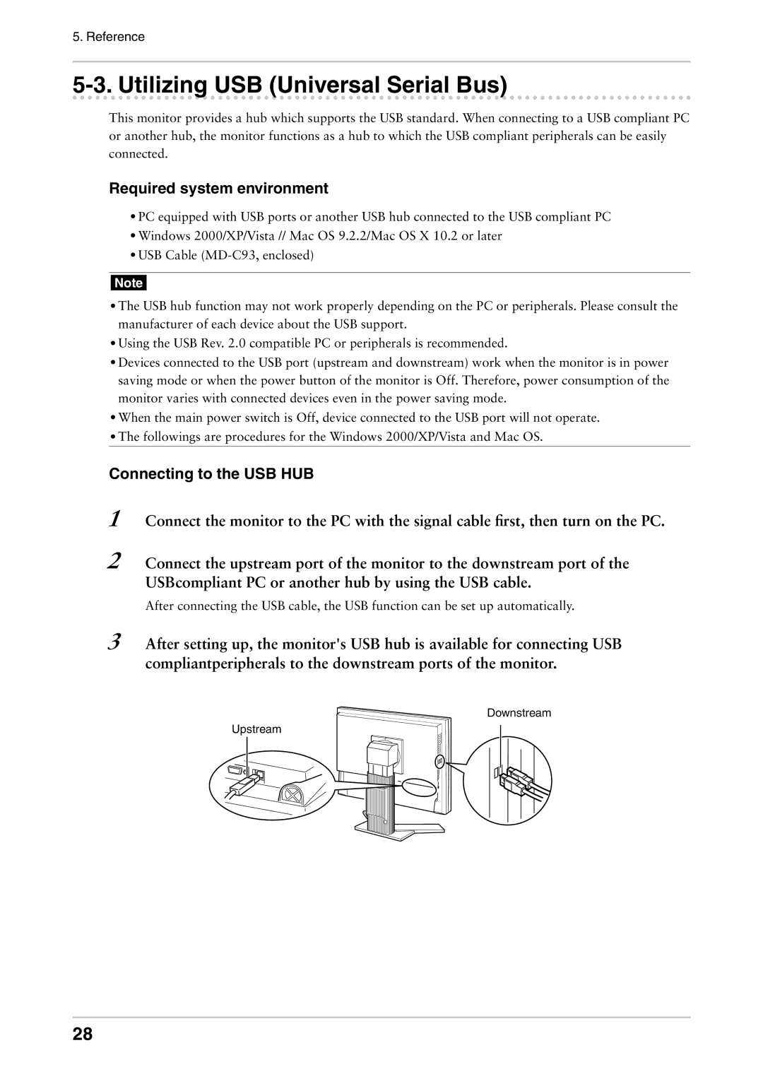 Eizo CG242W user manual Utilizing USB Universal Serial Bus, Required system environment, Connecting to the USB HUB 