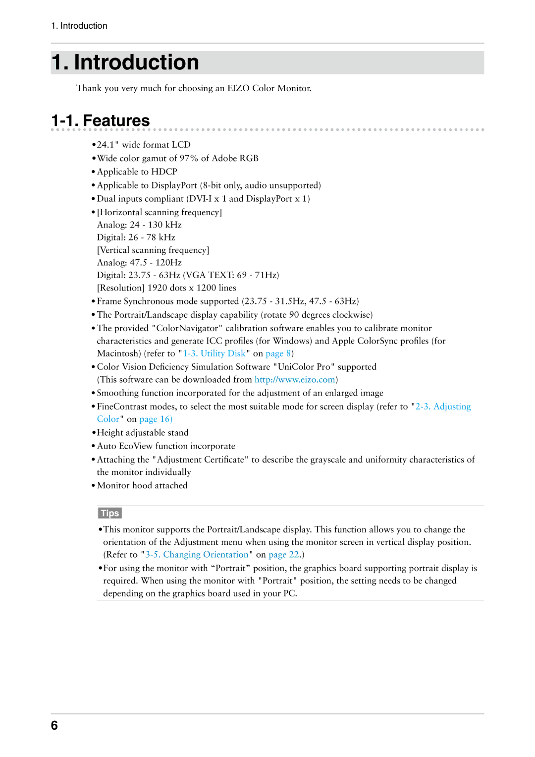 Eizo CG242W user manual Introduction, Features 