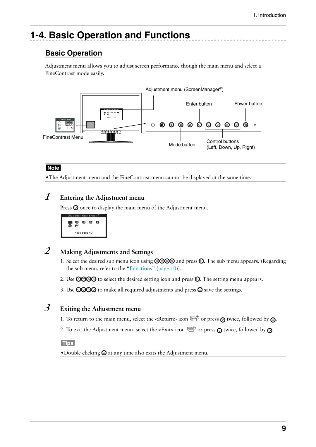 Eizo CG242W user manual Basic Operation and Functions 