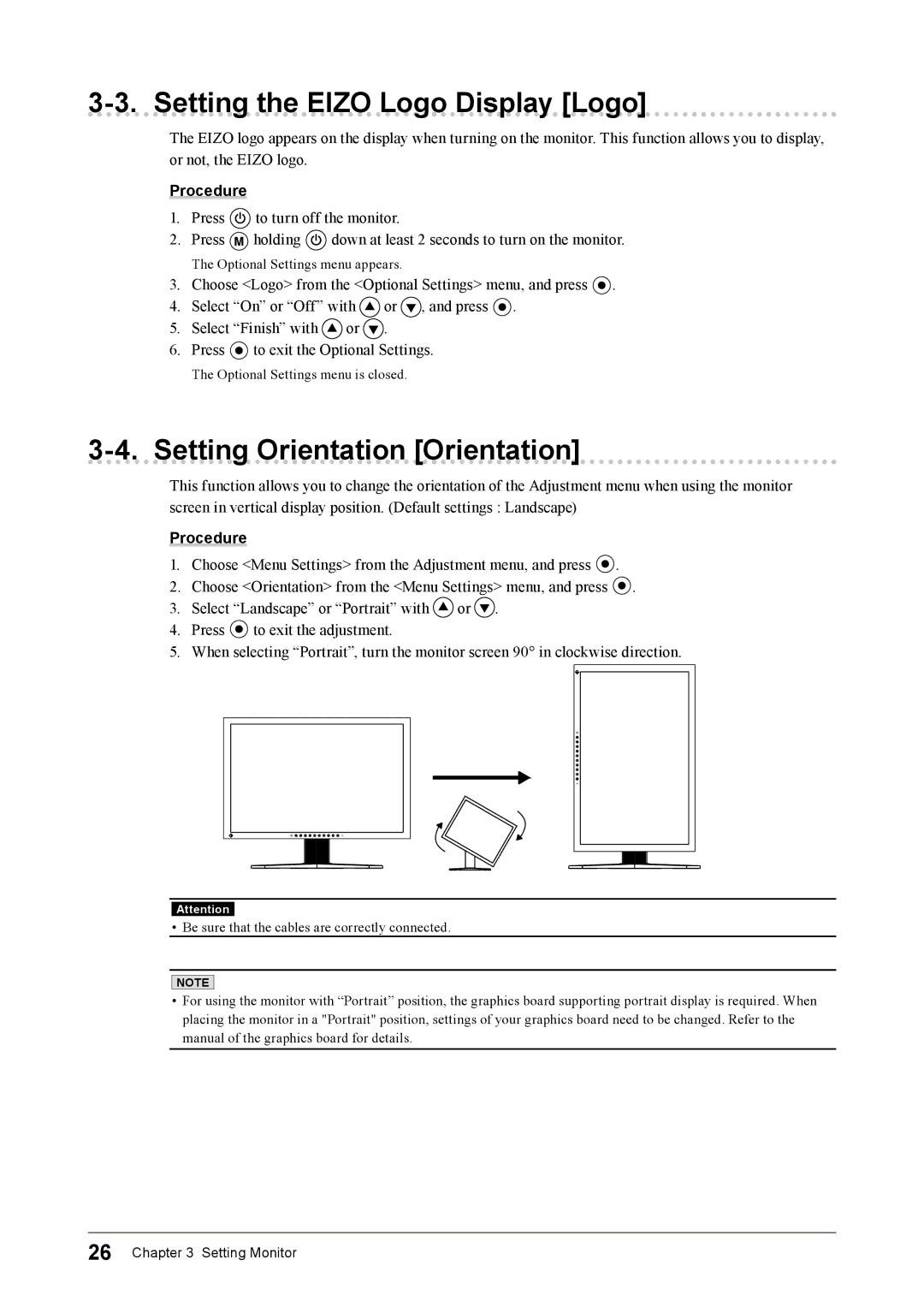 Eizo CG243W, CG223W user manual Setting the Eizo Logo Display Logo, Setting Orientation Orientation 