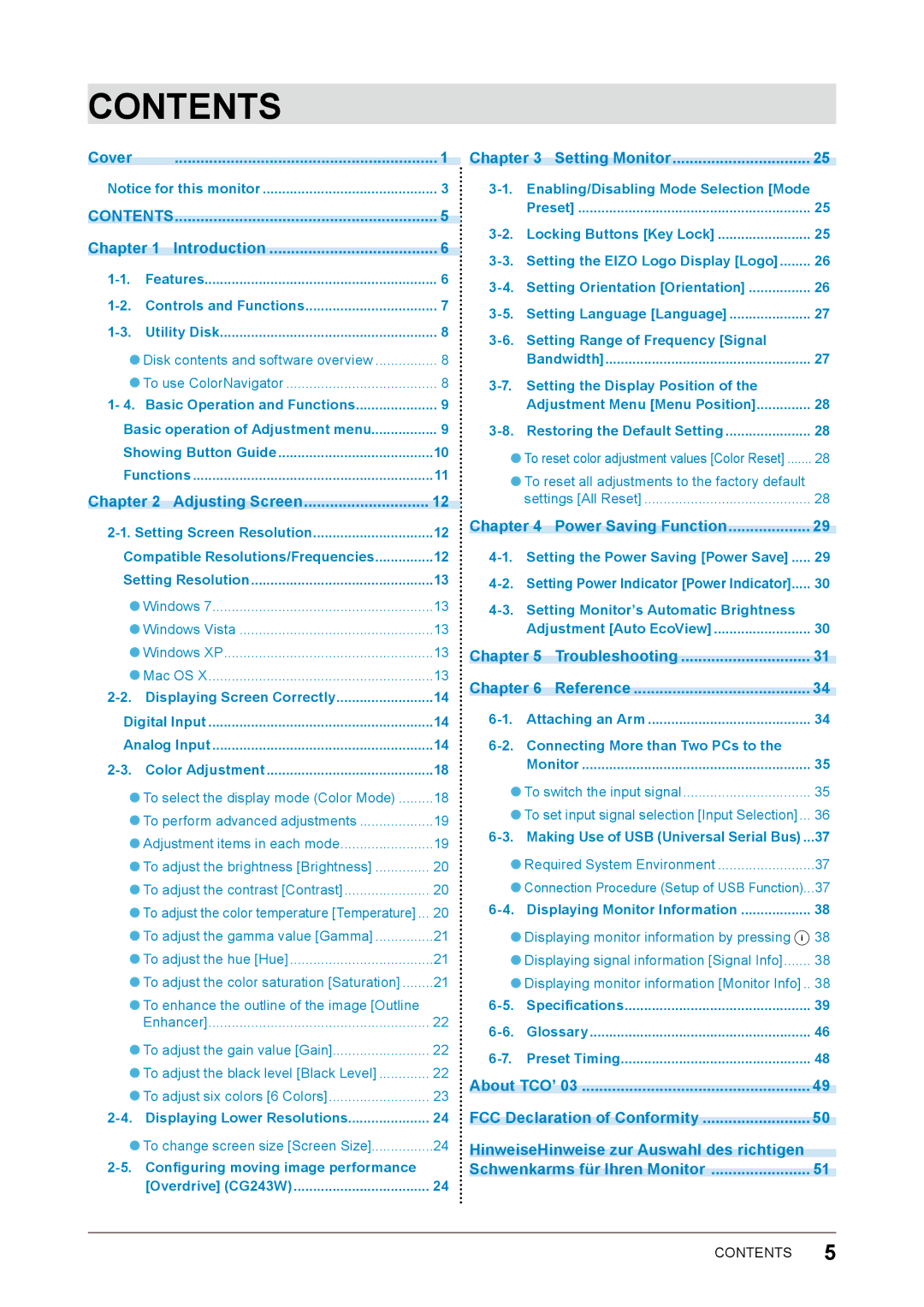 Eizo CG223W, CG243W user manual Contents 