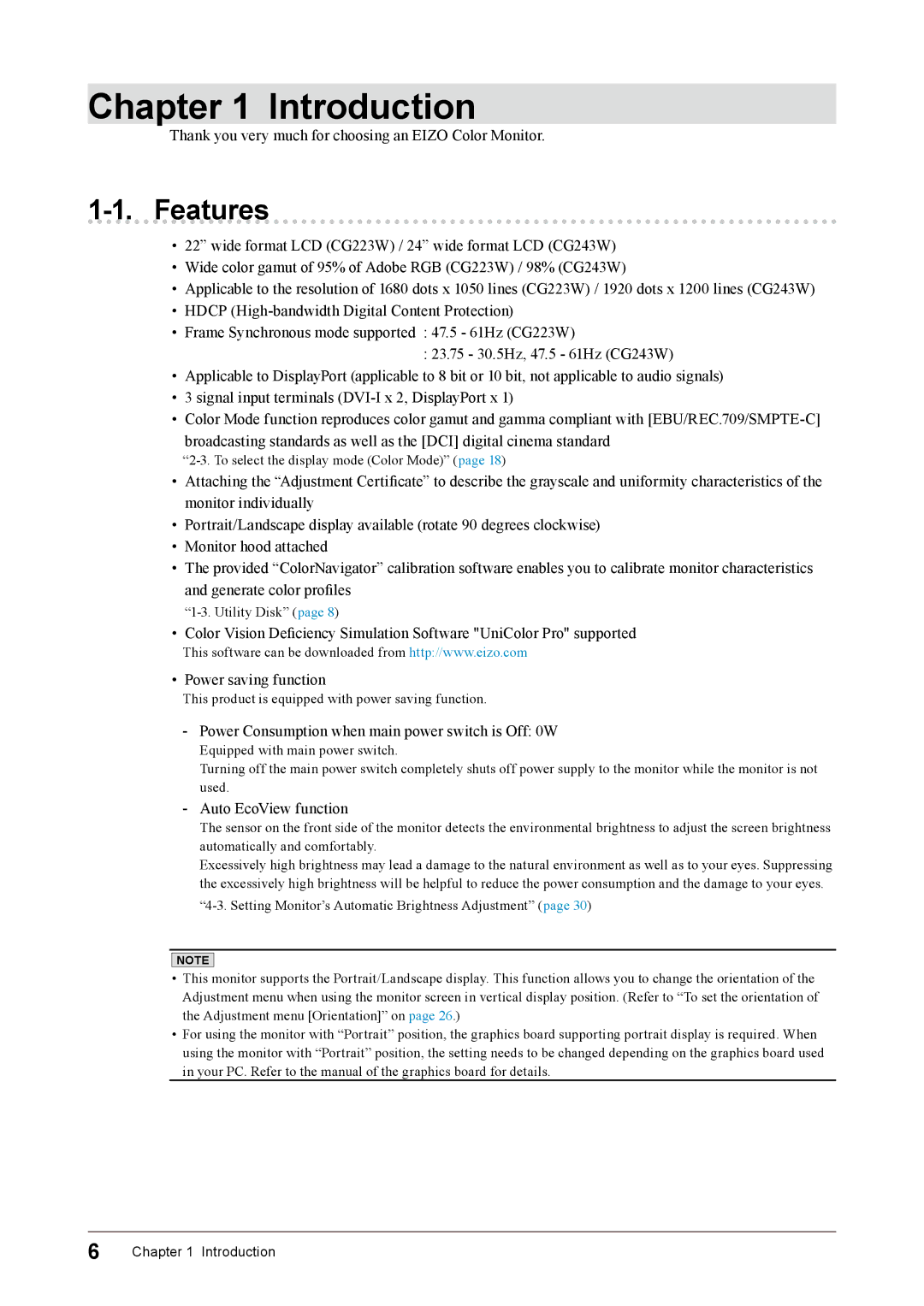 Eizo CG243W, CG223W user manual Introduction, Features 