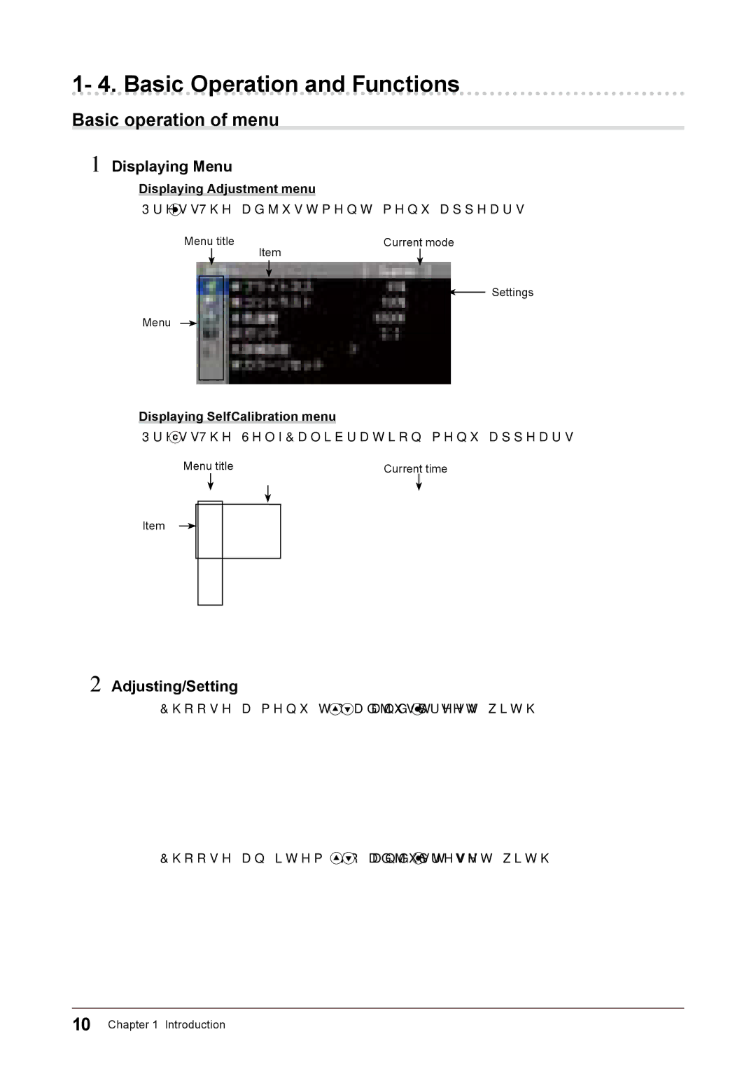 Eizo CG245W user manual Basic Operation and Functions, Displaying Menu, Adjusting/Setting 