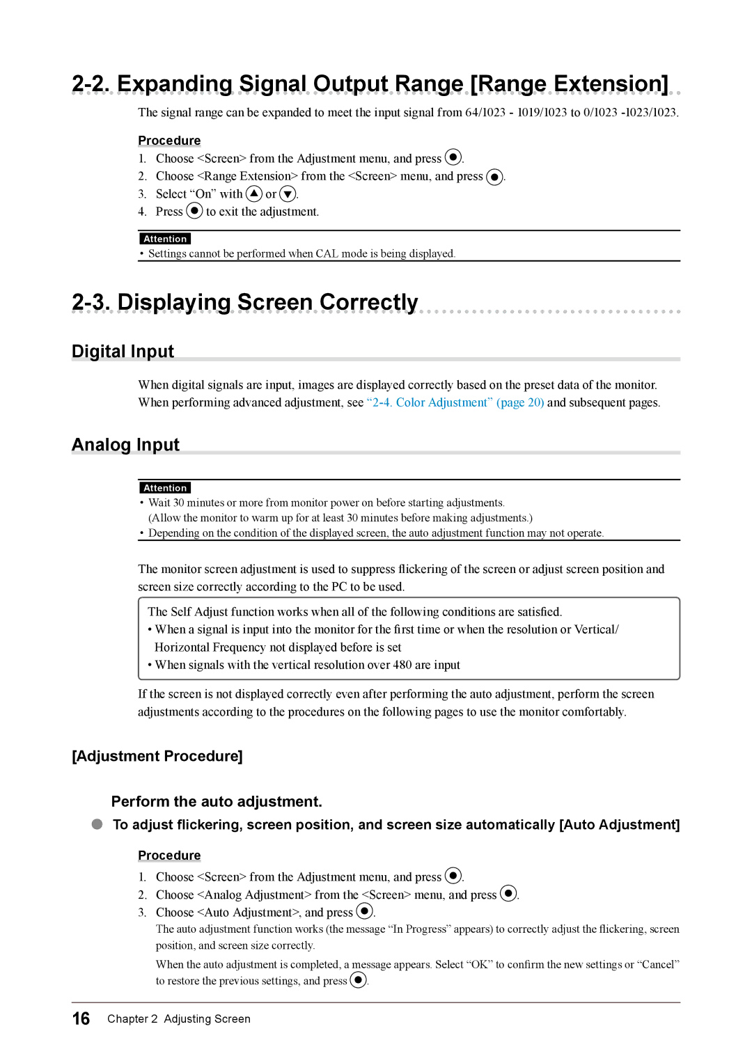 Eizo CG245W user manual Expanding Signal Output Range Range Extension, Displaying Screen Correctly 