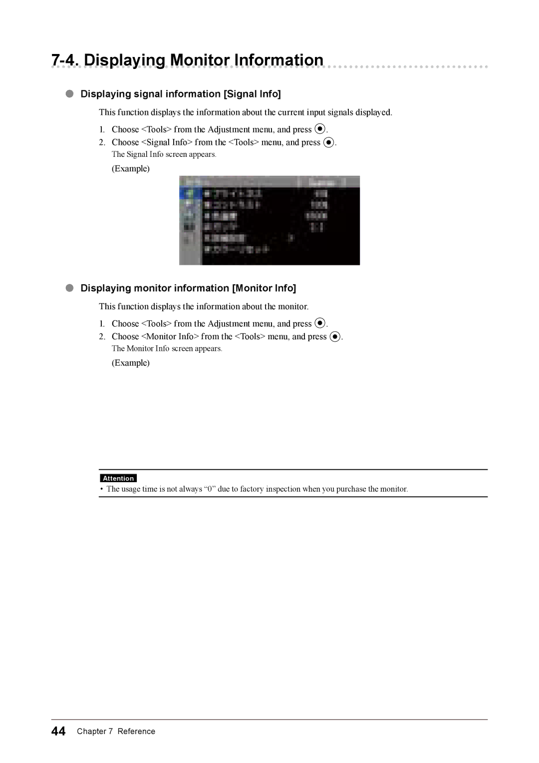 Eizo CG245W user manual Displaying Monitor Information, Displaying signal information Signal Info 